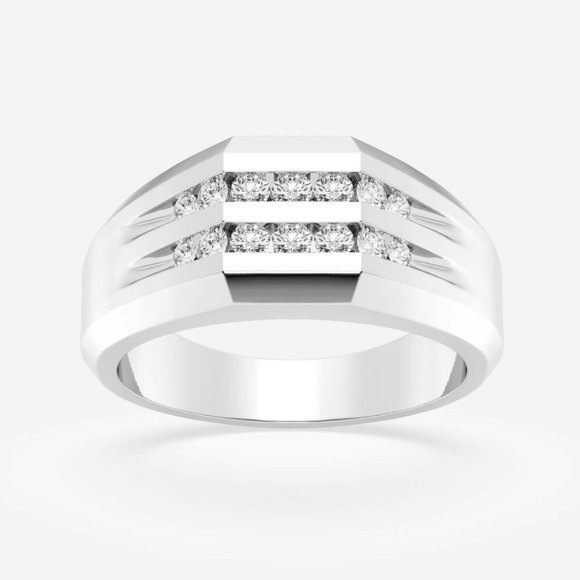 1ctw Round Lab Grown Diamond Men's Double Row Channel Set Wedding Band - Picture 1 of 6